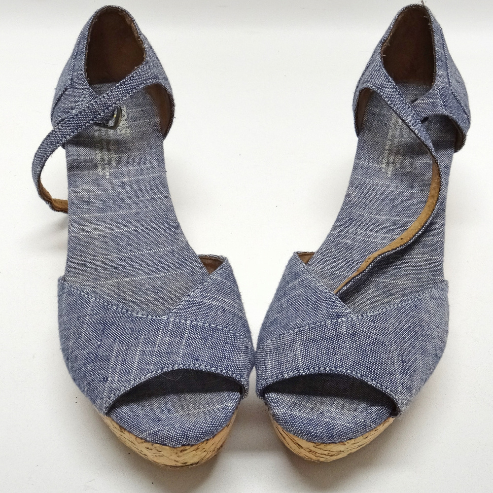 Toms Cork Wedge Denim Espadrilles